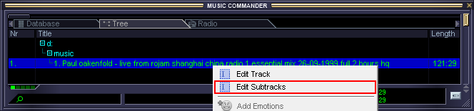 Selecting track and opening Subtracks information window / Totalamp edit new subtrack