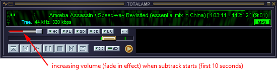 Playing subtrack in main window, increasing volume during fade in effect