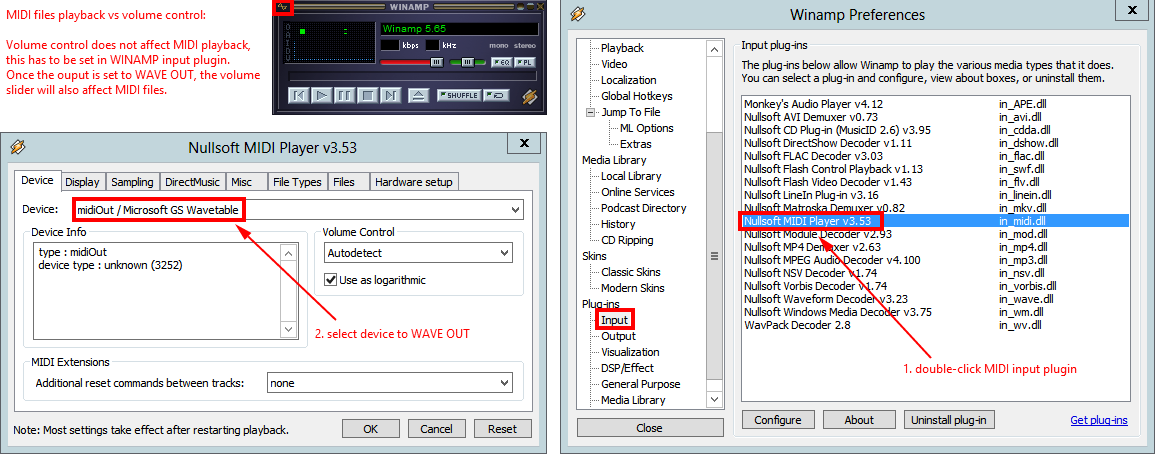 How to setup Winamp MIDI plugin in order to control volume of MIDI playback